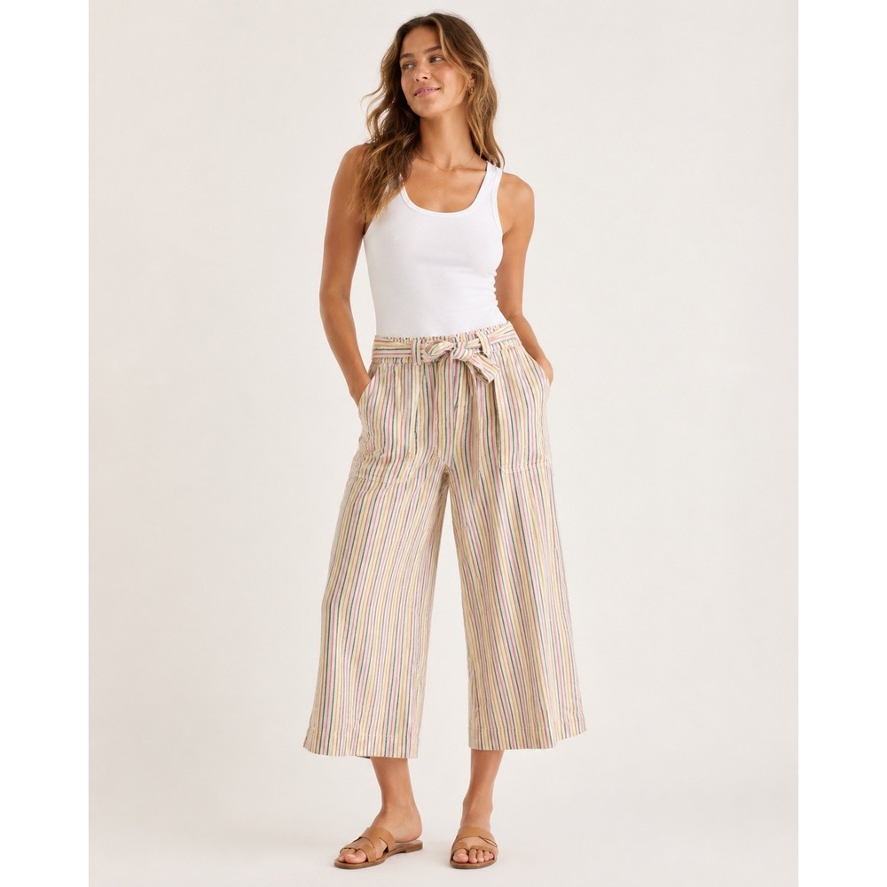 Marine Layer Womens Striped Wide Leg Paperbag Pants Hemp Tencel Small